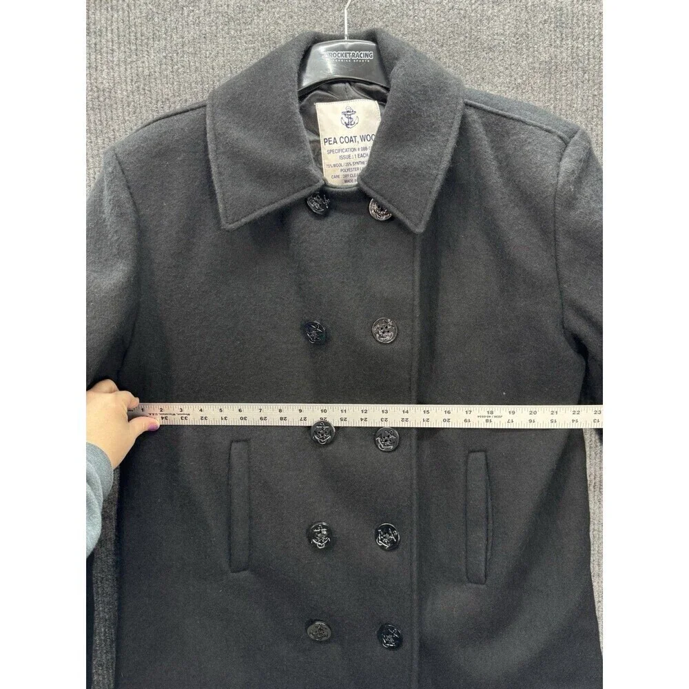 US Navy Wool Pea Coat Jacket Mens 40 Medium Black Anchor Buttons Military Issue